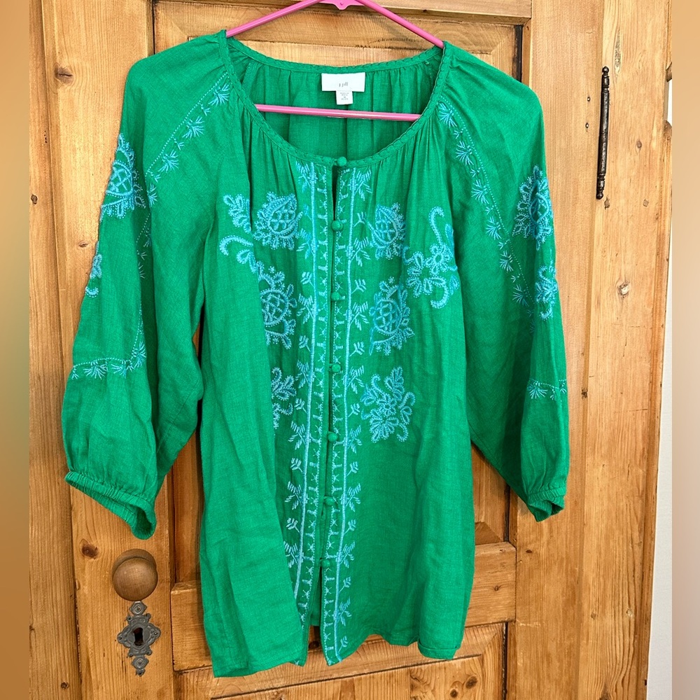 J. Jill Green Embroidered Blouse